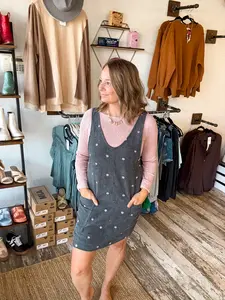 Floral Corduroy Overall Dress