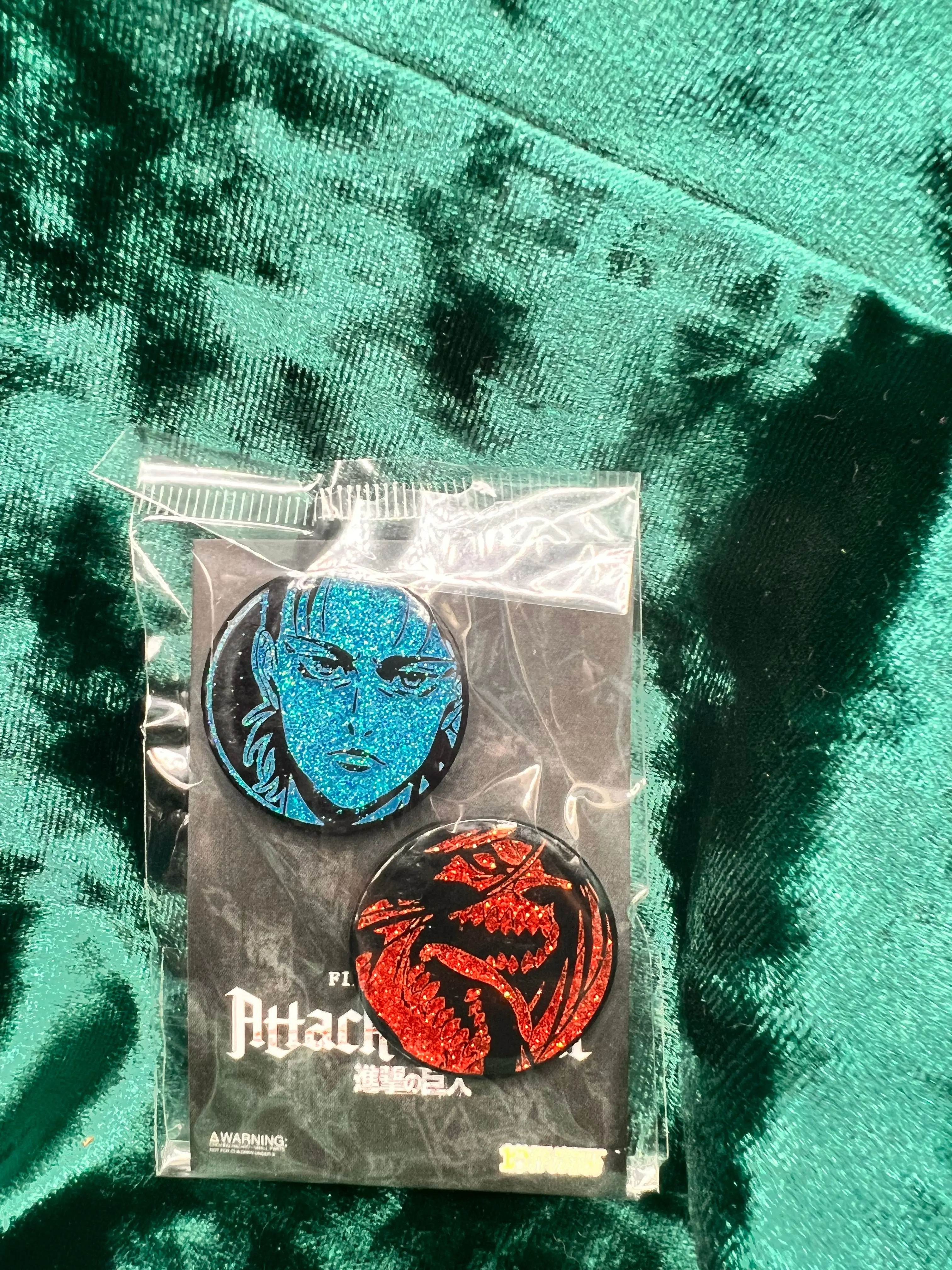 Zen Monkey Studios Eren Jaeger and Attack Titan Attack on Titan Pin Set, Epoxy Finish, Glitter Ink