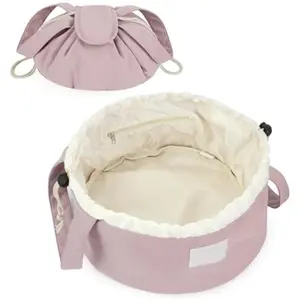 Lay Flat Drawstring Makeup Bag,Travel Cosmetic Organizer for Women,Large Capacity Toiletry Bag,Portable Open-Flat Design for Skincare and Makeup Brushes