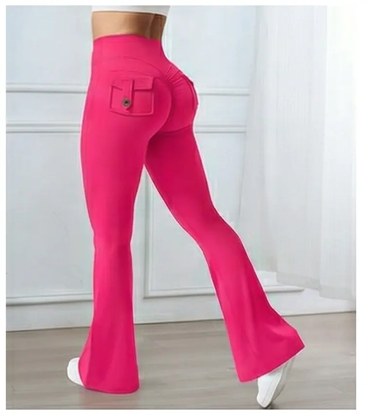 H   Women's High-Waist Butt-Lifting Flare Pants, Ruched Butt Design, Sculpts and Lifts for a Perfect Silhouette, Elastic Waistband, Breathable and Comfortable, Ideal for Yoga/Fitness and Daily Wear, Casual Street Style. Womenswear Bottoms Basic Minimalist