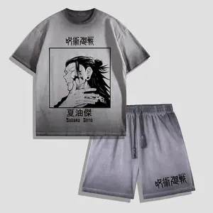 Jujutsu Kaisen Geto Suguru Washed T-Shirt Shorts Set, Vintage Anime Streetwear, Oversized Special Grade Cursed Spirit Outfit