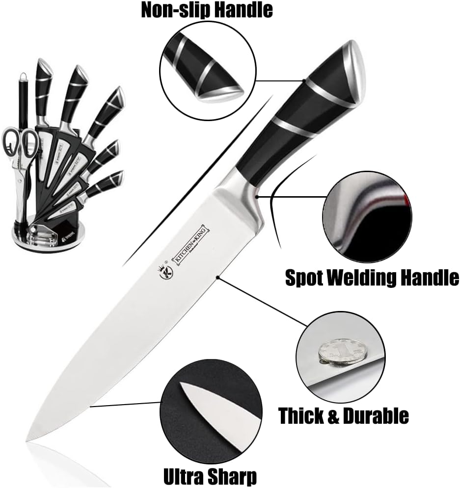 Kitchen Knife Set with Acrylic Knife Holder, 9-Piece Set for Kitchen Chopping and Mincing, High-Carbon Stainless Steel, Non-Slip Handles, Black