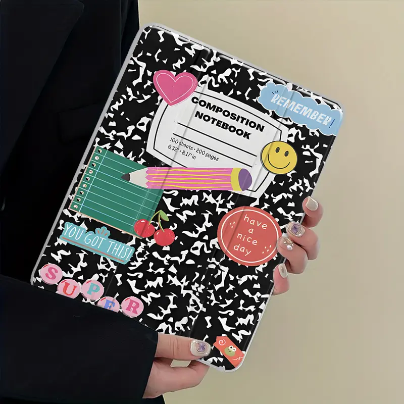 90s Retro School Protective iPad Case, Tablet Protective Cover, with Stand and Pencil Slot, Cherry Design Clear Acrylic Hard Back for iPad 10.2inch 2019/2021, iPad Mini, Scratch-Resistant Design for School and Home Use Tablet, iPad Accessories (Case Only)