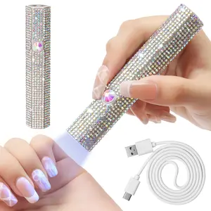 Handheld UV LED Mini Nail Lamp with Rhinestones, Rechargeable Cordless Nail Dryer for Gel & Resin Curing, Fast-Curing Portable UV Light for Fingers & Toes, Valentine’s Day Gift