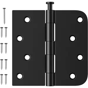 6 Pack Black 4 Inch Door Hinges, Exterior Door Hinges with Square & 5/8" Radius, Removable Pin, Perfect for Heavy-Duty Front & Back Door, Antirust & No Squeaks
