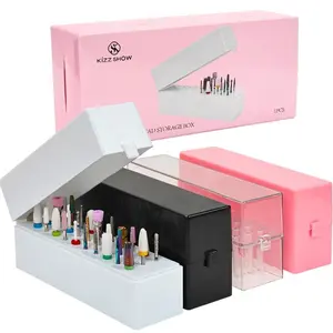 30-Hole Nail Drill Bit Organizer — Transparent Storage Box, Cleaning Brush Holder, and Display Stand for Nail Art & Removal Bits