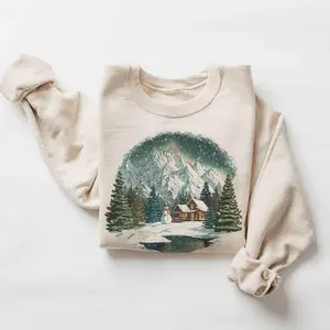 Christmas Retro 90's Winter Cabin Snowman Northern Lights Wilderness Unisex Sweatshirt