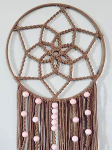 Tan with light pink beads macrame dream catcher