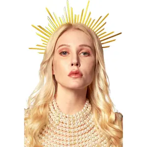 Halo Crown Sunburst Spike Crown Headpiece Mary Headband Women Halloween Costume