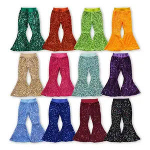 Kids Girl Bell Bottom Pant Sequin Pants Glitter Bottom Holiday Clothes Party Performance Stage Pants