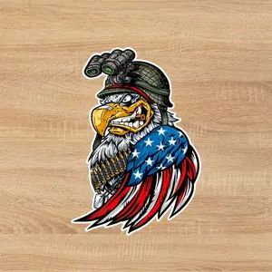 Lethal Threat Military Eagle Sticker, Tactical Bald Eagle Decal, Patriotic Combat Style Mini Vinyl Sticker