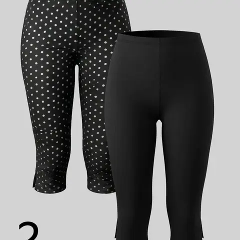 Women's 2 Pieces Polka Dot Solid Capri Pants Set, Elastic Stretch Fabric Slim Fit Cropped Trousers With Side Slit, Casual Summer Pants For Daily Wear & Travel, Elastic Waist, Bottoms, Cropped Length