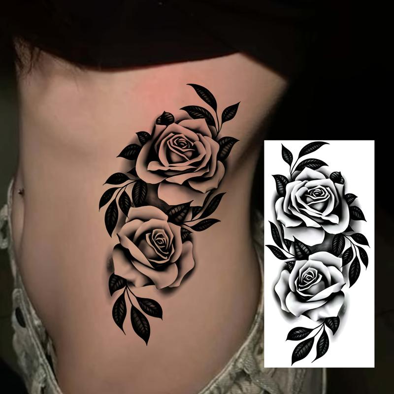 Rose Temporary Tattoos - 6 PVC & Glitter PVC Stickers (3 Fixed, 3 Random Designs) - Waterproof Decorating Items, Goodie Bag Fillers for Children, Suitable for Casual Wear on Hands, Ears, Face, Feet, Ankles, Neck, Waist, Forearms, Legs