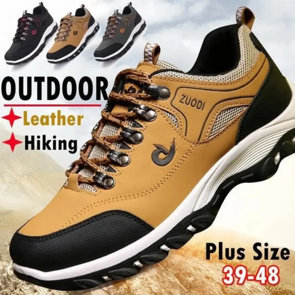 Men's Waterproof PU Leather Hiking Footwear - Lace-Up, Breathable, Lightweight, Non-Slip, Wear-Resistant Hiking Boots with MD Insole for Outdoor Trekking, Mountain Climbing, EU Sizes 39-48, Male