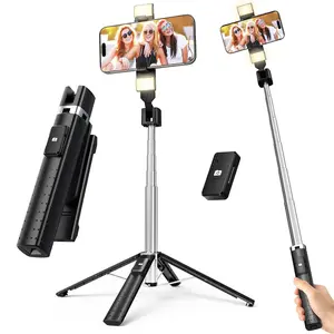 41" Selfie Stick Tripod with Dual Fill Lights, Upgraded Quadrapod, Wireless Remote, 3 Light Modes, Perfect for Live Streaming & Travel