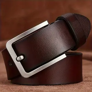 1pc Men'S Genuine Leather Belt with Golden-Tone Buckle - Heavy-Duty Square Loop & Smooth Surface, Multi-Color Options (//, / Brown/ Brown/ - Casual & Formal Wear, Dressy Belt, Stylish Belt, Durable Belt