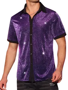 INSPIRE CHIC  Sheer Mesh Shirts for Men's Button Down See Through Party Shiny Metallic Shirts