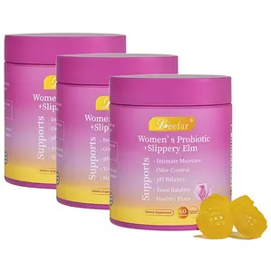 3 Botte LEEFAR Her Probiotics Gummies ST- All in One Solution with Slippery Elm and Prebiotics & Lactobacillus Probiotic Blend for Women's pH Balance and Dryness Hawaiian Pineapple Gummies Dietary Supplement