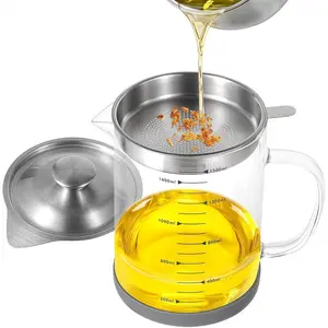 Glass Bacon Grease Container with Strainer & Food-Grade Silicone Spatula& Silicone brush.Keeper, Kitchen Oil Dispenser with strainer & Lid, Olive Oil Dispenser, Bacon Grease Container,Large Enamel Rustic Farmhouse Fat Container. Kitchen Gadgets Clearance