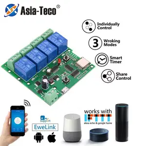 Smart WiFi Switch, Four-Channel Relay Module, Remote Control Self-Locking Interlocked 4-Way Relay Smart Switch, Ewelink APP & Voice Control