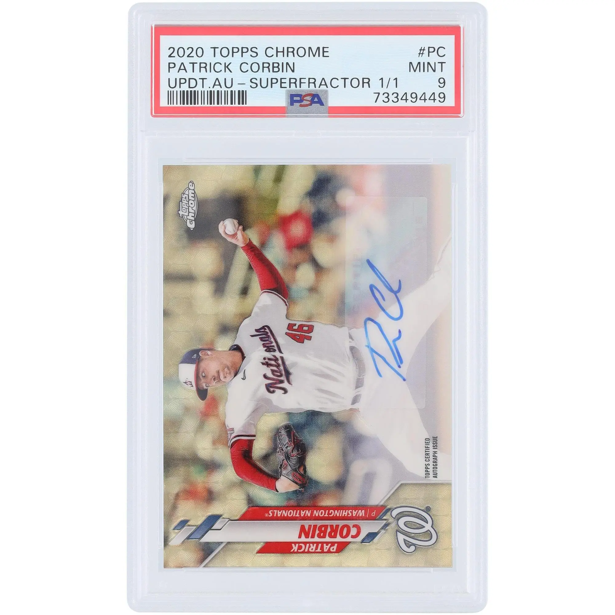 Patrick Corbin Washington Nationals Autographed 2020 Topps Chrome Update Superfractor #USA-PC #1/1 PSA Authenticated Mint 9 Card - Fanatics Authentic Certified