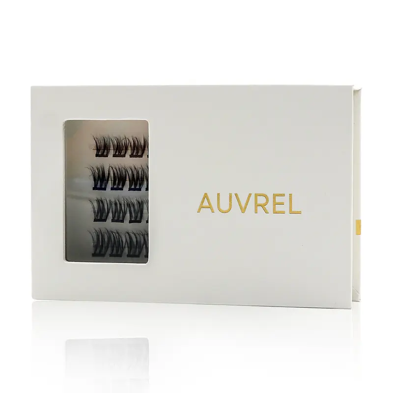 AUVREL Solène Lifted Defined Lash Clusters – 48 Pre-Bonded Press-On Lashes with Adhesive – Mixed Lengths 10mm 12mm 14mm – Brightening, Eye-Opening Effect for Day-to-Night Wear – Reusable up to 10 Times & Safe to Use with Lash Extensions