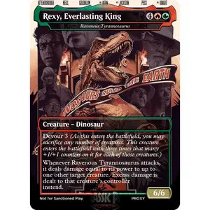 GhostDogProxies Rexy Everlasting King Ravenous Tyrannosaurus Creature MTG PROXY Jurassic Park Custom Dinosaur Art 6/6 Cardstock Card