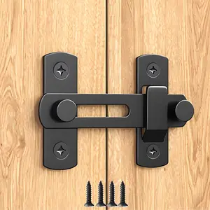 Double-Opening Barn Door Lock, Sliding Door Lock Hardware, Carbon Steel Latch, Suitable for Cabinets, Wardrobes, Windows, Black