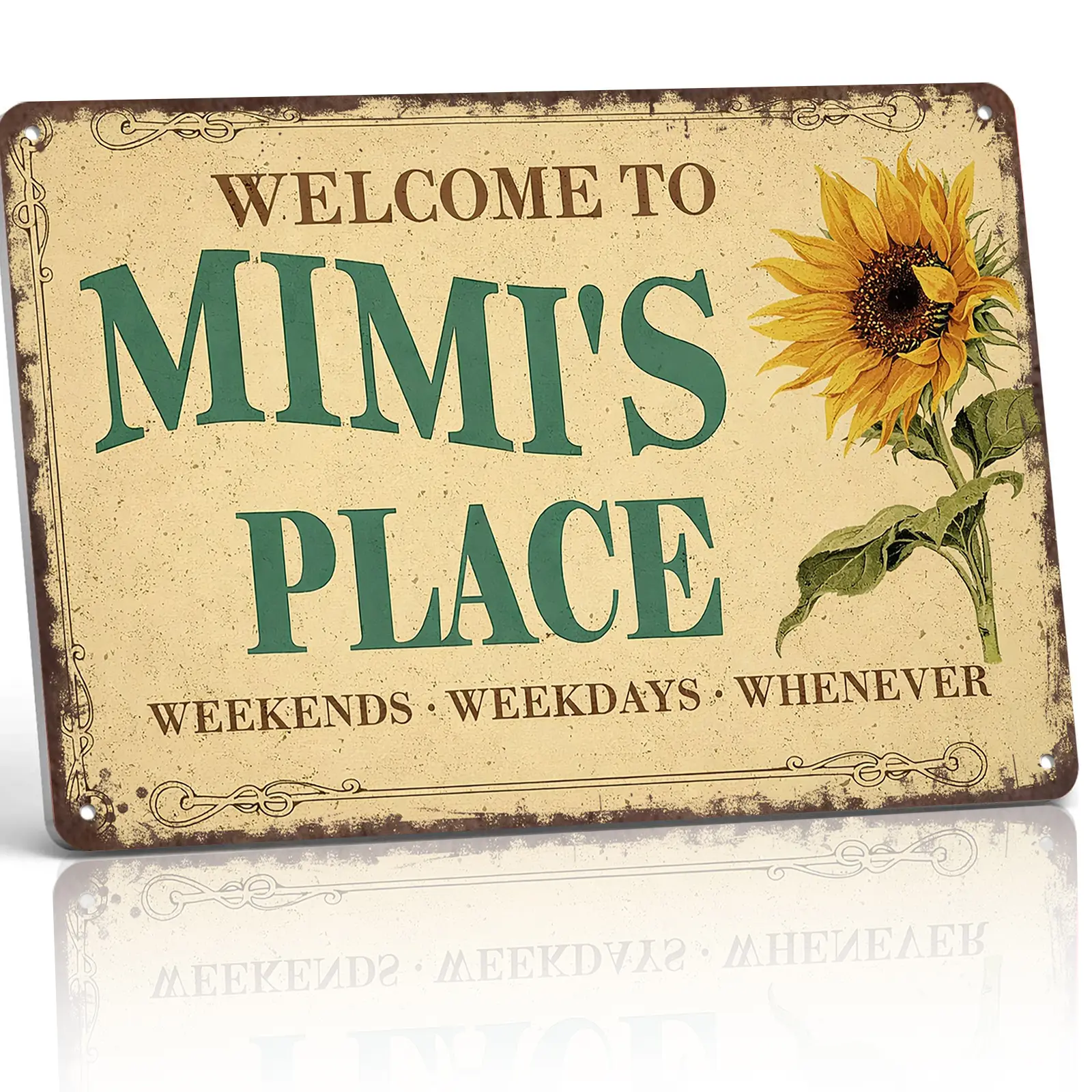 Mimi's Place 12x8 in Aluminum Sunflower Decorative Home Sign - Retro Tin Wall Plaque for Grandma's House - Heartwarming Gift for Grandmothers & Home Decor Enthusiasts, Decorative Home Signs