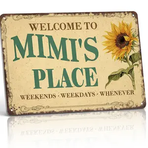 Mimi's Place 12x8 in Aluminum Sunflower Decorative Home Sign - Retro Tin Wall Plaque for Grandma's House - Heartwarming Gift for Grandmothers & Home Decor Enthusiasts, Decorative Home Signs