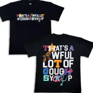 Bold Letter Mosaic Graphic Tee – Oversized Black T-Shirt with 'That’s a Awful Lot of Cough Syrup’ Patchwork Typography and Playful Icon Motifs, Unisex Streetwear Statement Tee for Fashion funny shirt shirts men