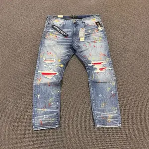 Jordan Craig Men's Stretchy Slim Jeans with Distressed Paint Splatter Design and Super Stretch Tag