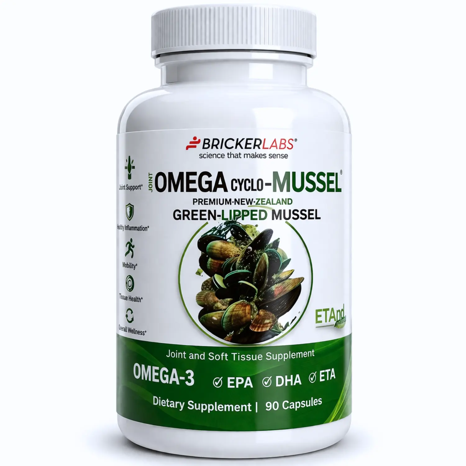 Bricker Labs Omega Cyclo Mussel | ETArol New Zealand Green-Lipped Mussel | Rare Omega-3 ETA | Joint Support, Mobility & Healthy Inflammatory Response | 90 Capsules