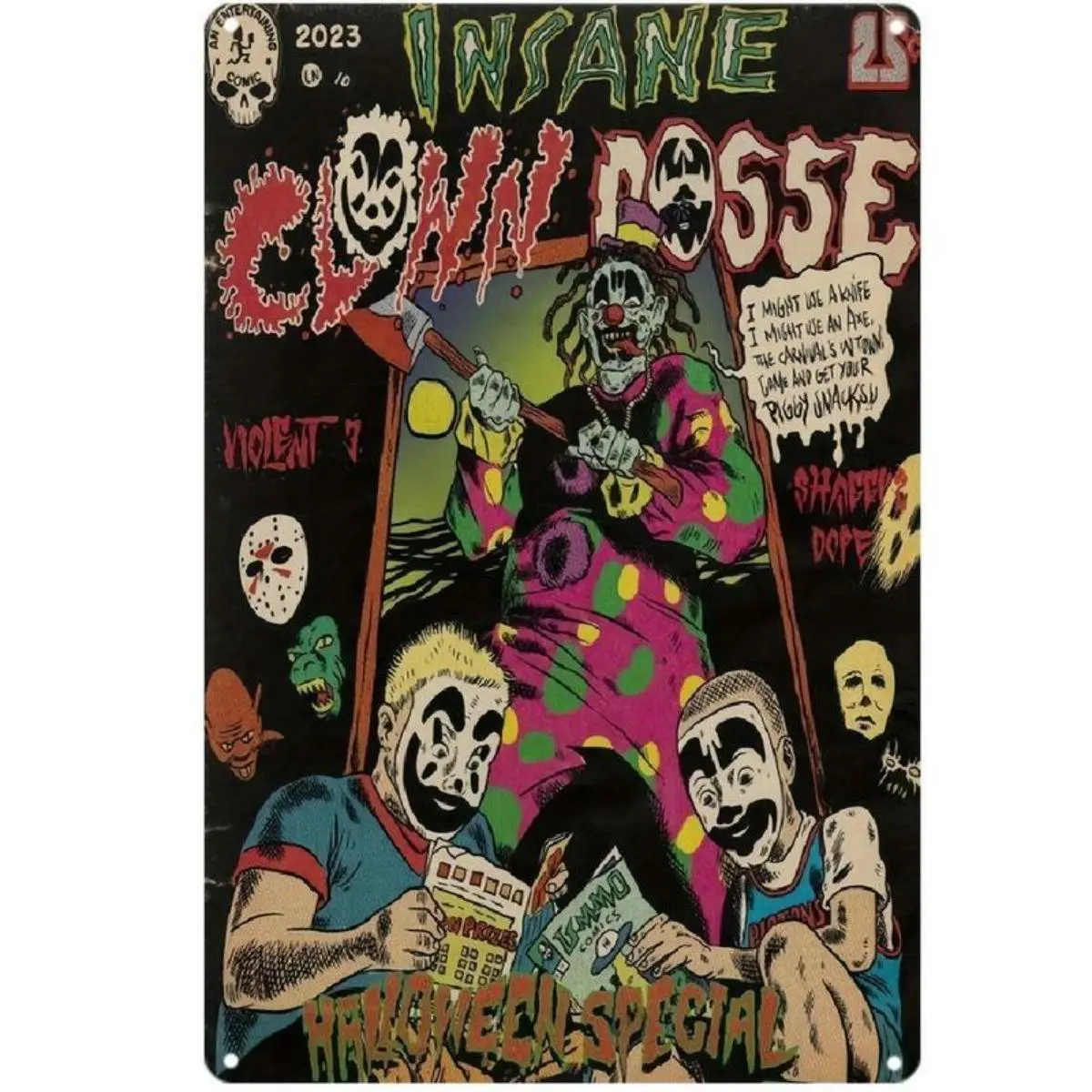 Vintage Insane Clown Posse Comic Graphic Prints Funny Print Design Aluminum Sign | Frameless Reusable Wall Art | for Home, Living Room Decorations & Music Fan Decor