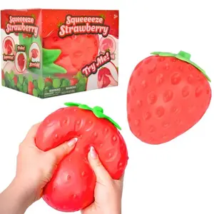 Toymendous Squeeze Strawberry - Extra Large Squishy Stress Ball for Adults & Kids 3+ - Fruity Fidget Toy for Stress Relief & Sensory Play - Safe & Durable Non-Toxic Material