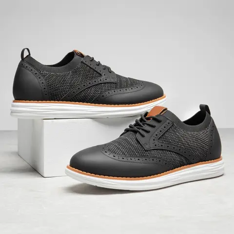 BRUNO MARC Men's Brogue Knit Wingtip Oxford Shoes - Breathable Knit Upper, Laces, Grip-Safe Rubber Anti-Slip Soles, Cushioned Cloud-Like EVA Underfoot, Lightweight, Classic Pointed Toe, Arch Support, Closed Fabric Casual Business & Office Footwear