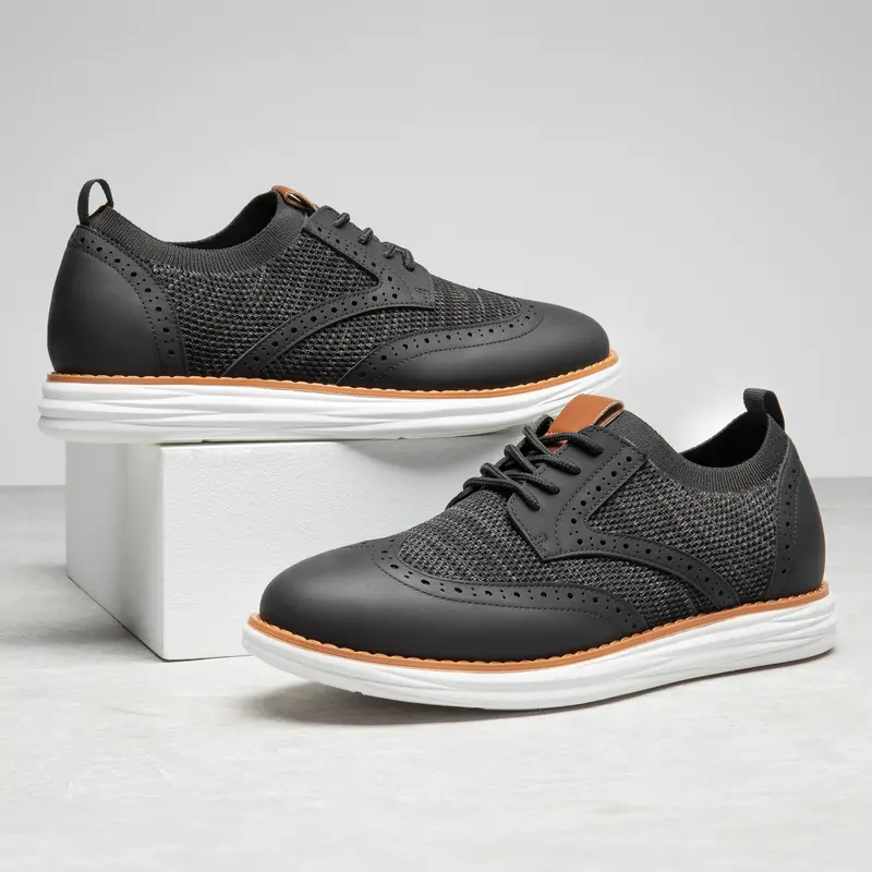 BRUNO MARC Men's Brogue Knit Wingtip Oxford Walking Shoes - Breathable Knit Upper, Laces, Grip-Safe Rubber Slip-Resistant Soles, Cushioned Cloud-Like EVA Underfoot, Lightweight, Classic Pointed Toe, Arch Support, Closed Fabric Casual Business Footwear