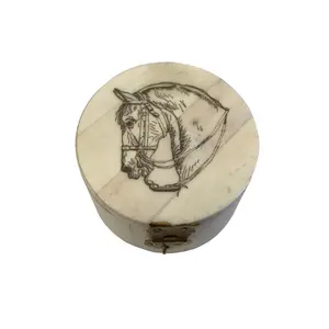 Horse Head Etched Round Bone Box - Organiser for Storage and Display