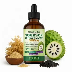 4-in-1 Soursop Bitters Liquid – a blend of Soursop, Sea Moss, Black Seed Oil, and Ashwagandha for immune, digestive, and cellular support. Naturally slightly sweet, sugar-free, non-GMO, and vegan. (2 fl oz)