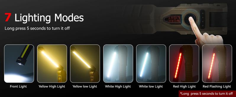 Rechargeable Flashlights, LED Work Lights with Magnetic Base & Hanging Hook, 180°Rotate, 5 Modes,  Work Light Mechanic Flashlight, khaki