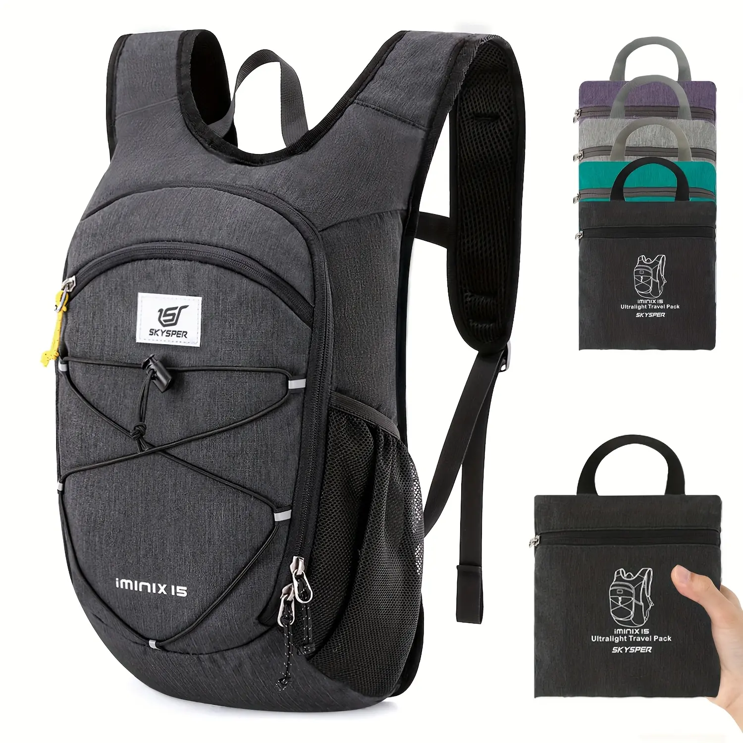 SKYSPER 15L Foldable Hiking Backpack, Lightweight 0.6 lbs Packable Bagpack Travel with Chest Strap, Everyday Carry Casual Sport Backpacks for Walking (10L Option Available), 10 Litres