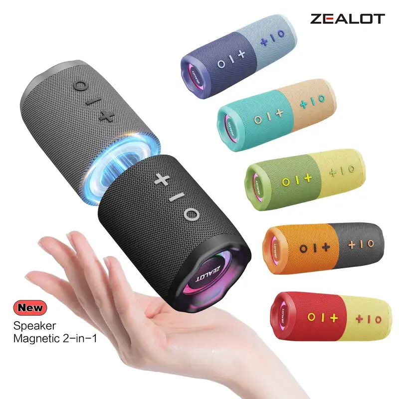 20W Maximum power【ZEALOTs M5】Portable wireless speaker, Magnetic Split speaker, RGB ambient light, outdoor Bluetooth speaker surround sound, TWS pairing,long battery life,supports USB/TF/AUX/BT smartphones. Ideal choice for family/car/party/camping/ fathe