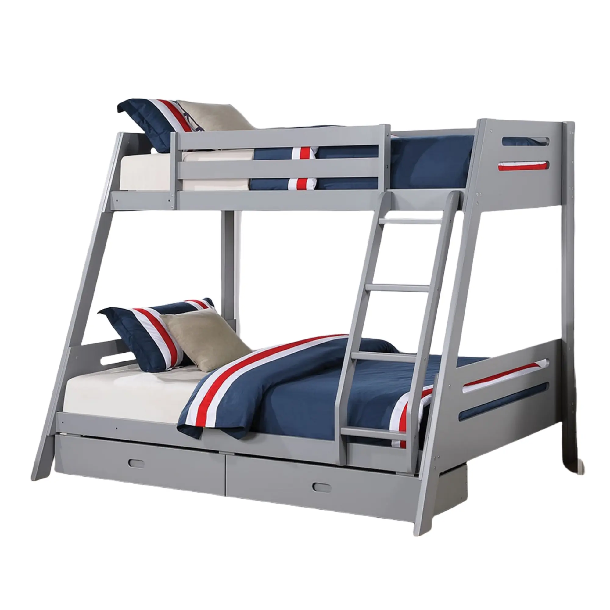 FOA Solid Wood Twin Full Bunk Bed with Reversible Angled Ladder & Underbed Drawers Unique Bedroom Furniture Gray White Espresso Black