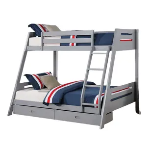 FOA Solid Wood Twin Full Bunk Bed with Reversible Angled Ladder & Underbed Drawers Unique Bedroom Furniture Gray White Espresso Black