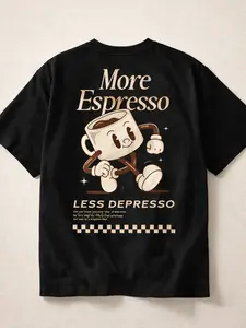 Vintage More Espresso Coffee Club Graphic T-Shirt, Short Sleeve Crew Neck Casual Tee for Women & Unisex
