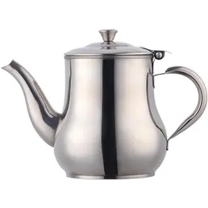 17oz Stainless Steel Gooseneck Teapot Metal Gooseneck Tea Pot with Filter Coffee Server Olive Oil Can Table Serving Pot for Home, Restaurant, Outdoor, Dishwasher Safe (Silver)