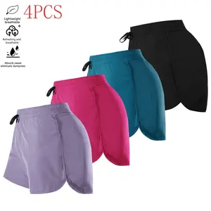 Pack of 4 mid-rise yoga shorts for women, suitable for yoga, fitness training, quick-drying summer wear