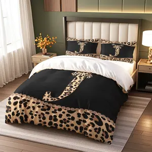Leopard Print Bedding Set 2/3 Piece (1 Fitted Sheet + 2 Pillowcases), Polyester Fiber 90g, Valentine's Day Gift, No Core, Decorative Bedsheet Sets