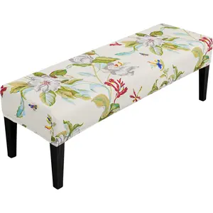 Stretch Dining Bench Cover, Removable Bench Slipcover Washable Bench Seat Protector Rectangle Bench Cover for Dining Room, Living Room, Bedroom, Kitchen (Green Garden)