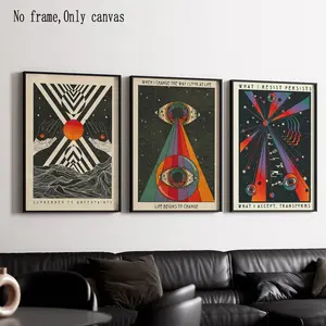 3pcs Retro Psychedelic 70s Canvas Wall Art, Inspirational Quotes & Meditation Posters, Waterproof, Hippie Style Decor for Bedroom, Living Room, Office